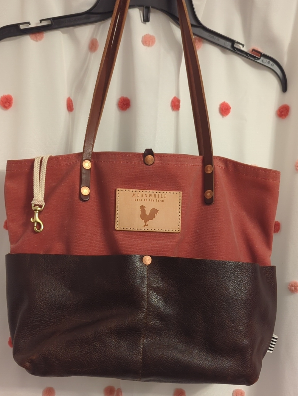Two-Tone Canvas and Leather Tote in Rust and Dark Brown